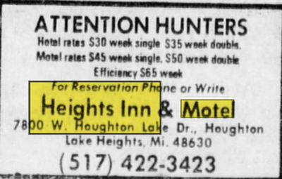 Heights Inn Dining Rooms (Heights Inn and Motel) - Sept 1973 Ad